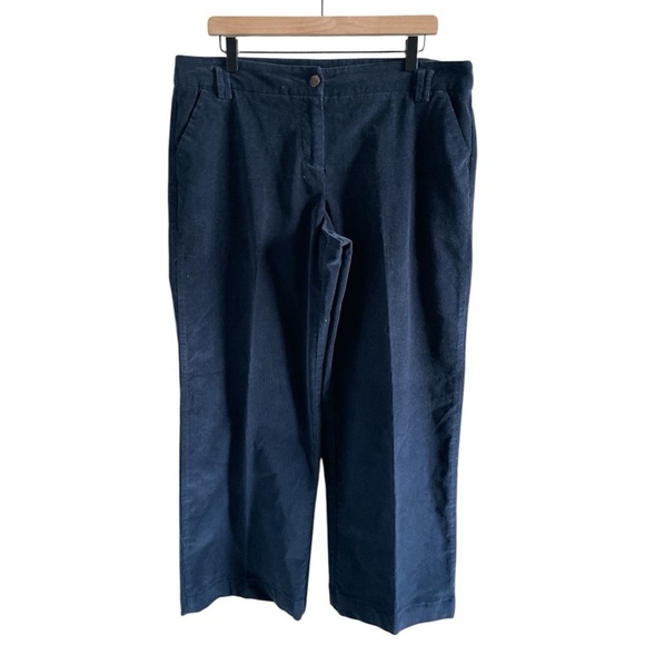 Garnet Hill Wide Leg Cropped Corduroy Pants Navy - Picture 1 of 12